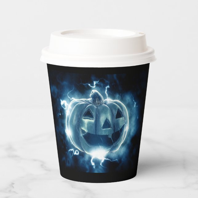 Vasos De Papel jack-o-lantern en la lluvia (Anverso)