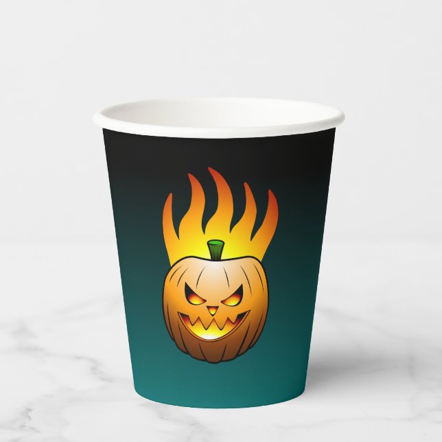 Vasos De Papel Jack o'lantern con murciélagos y arañas (Anverso)