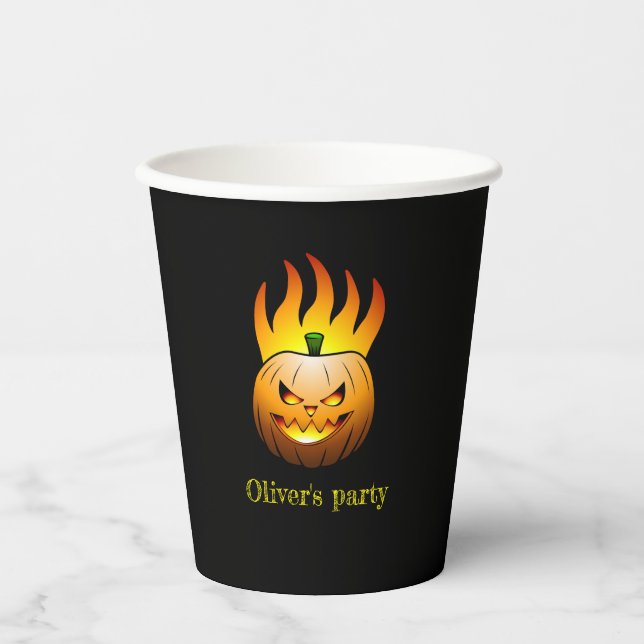 Vasos De Papel Jack O'lantern en llamas (Anverso)