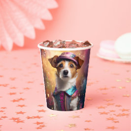 Vasos De Papel Jack Russell en un disfraz vibrante