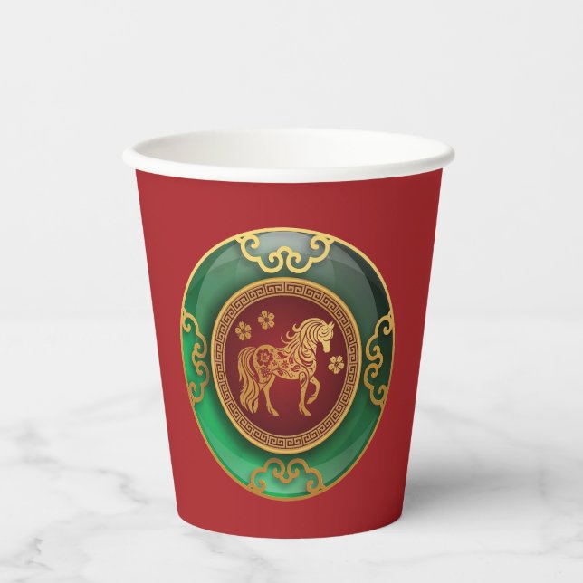 Vasos De Papel Jade Año Nuevo Chino del caballo (Anverso)
