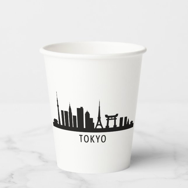 Vasos De Papel Japan Cityscape Travel | Tokyo Skyline Silhouette (Anverso)