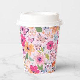 Vasos De Papel Jardín de flores rosadas