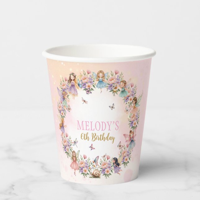 Vasos De Papel Jardín de hadas de flores caprichosas cumpleaños 6 (Anverso)