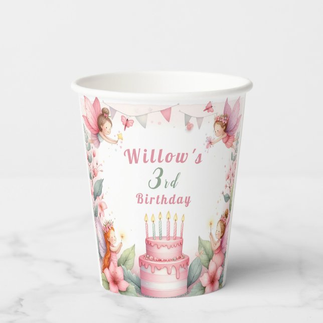 Vasos De Papel Jardín de hadas rosadas encantadas - Cumpleaños (Reverso )