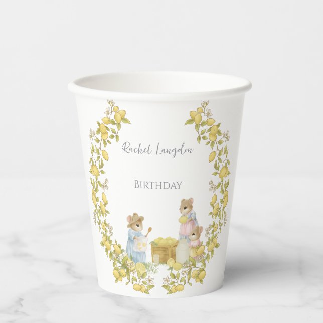 Vasos De Papel Jardín de limones con ratones (Anverso)