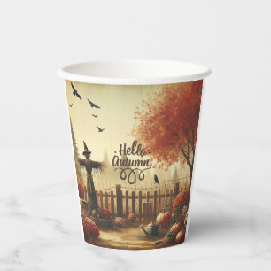 Vasos De Papel Jardín de otoño y espantapájaros