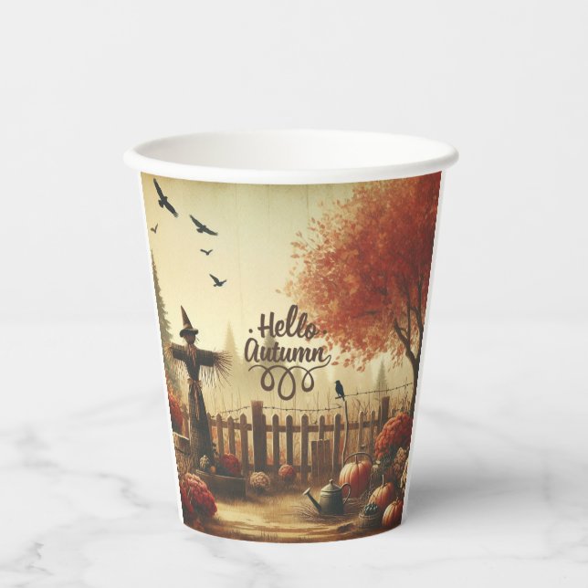 Vasos De Papel Jardín de otoño y espantapájaros (Anverso)