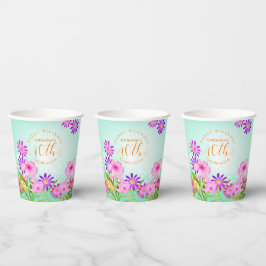 Vasos De Papel Jardín Floral Aqua