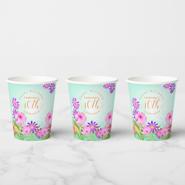 Vasos De Papel Jardín Floral Aqua (Multi)