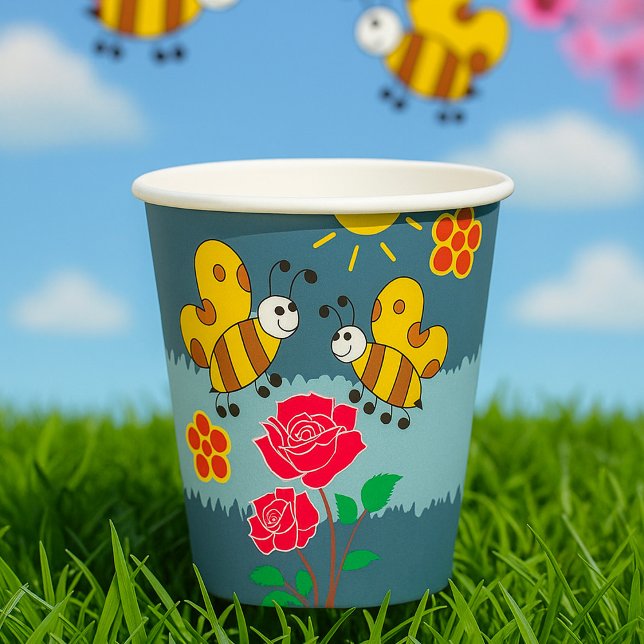 Vasos De Papel Jardín floral de abejas y Rosas (Subido por el creador)