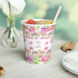 Vasos De Papel Jardín floral de loto rosa acuarela BODA