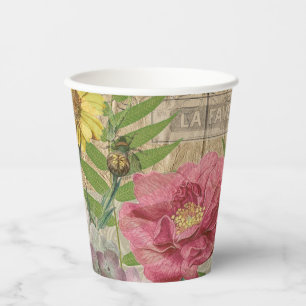 Vasos De Papel Jardín Floral Nido de Pájaro Arte Mariposa Flor