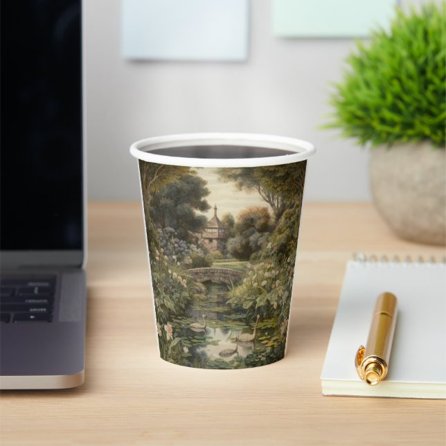 Vasos De Papel Jardín Inglés Antiguo Cisne Fiesta del Té Nupcial (in situ)