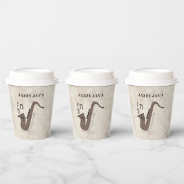 Vasos De Papel Jazzy Java-Grãos de Café-Saxofone-