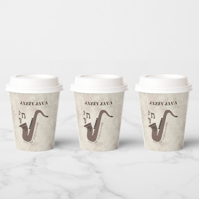 Vasos De Papel Jazzy Java-Grãos de Café-Saxofone- (Multi)