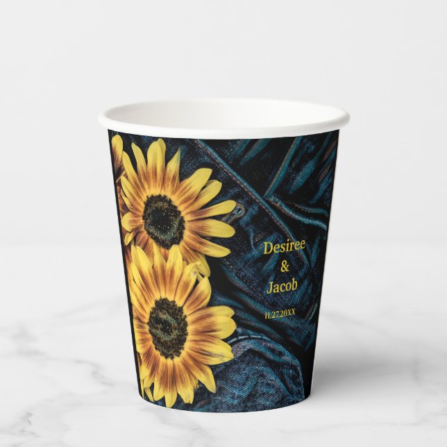 Vasos De Papel Jeans azules de denim amarillo amarillo girasol (Reverso )