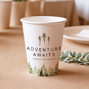 Vasos De Papel JENNA Rustic Watercolor Pine Tree Baby Shower
