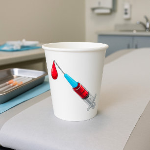 Vasos De Papel Jeringa Médica con Gota de Sangre