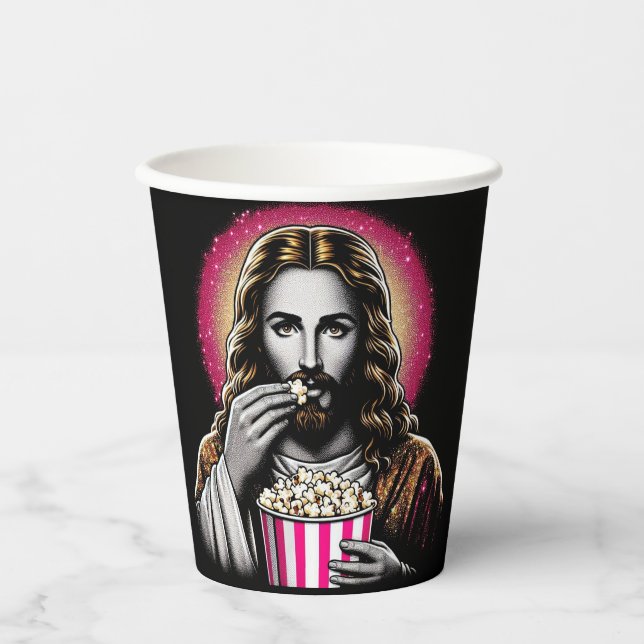 Vasos De Papel ¡Jesús comiendo una taza de papel de palomitas! (Anverso)