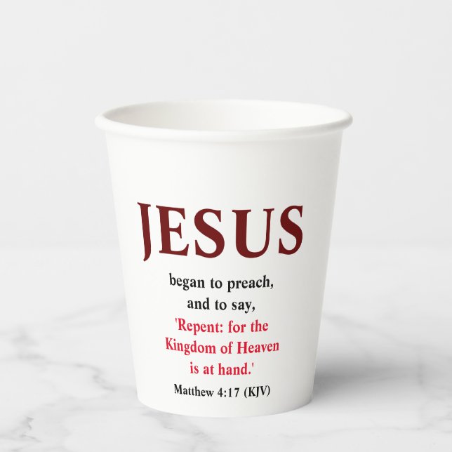 Vasos De Papel Jesús Empezó A Predicar. Mateo 4:17 (Anverso)
