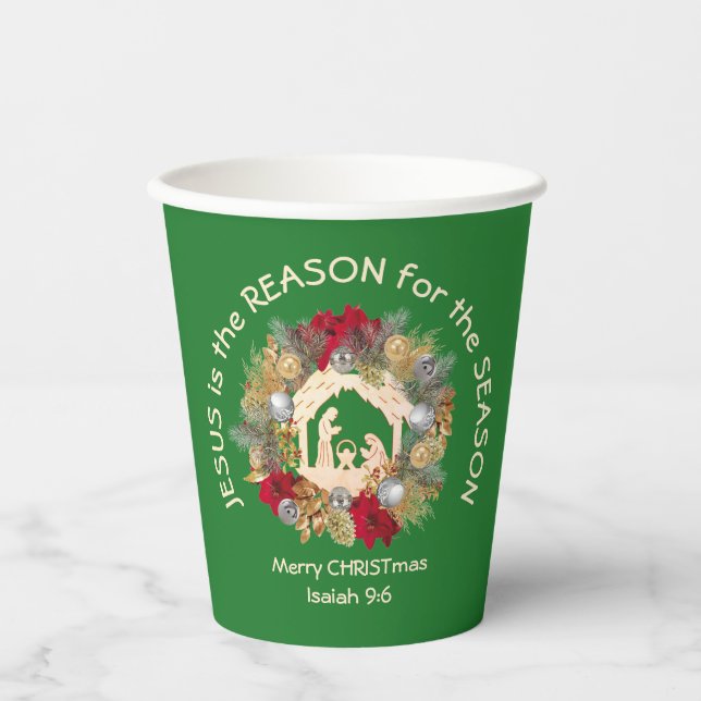 Vasos De Papel JESÚS ES LA RAZÓN POR LA QUE LOS Navidades verdes (Anverso)