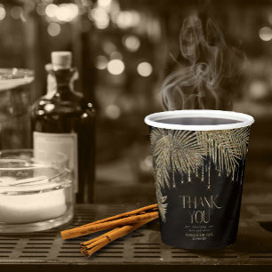 Vasos De Papel Jewel Palm Leaf Boda Gold ID830