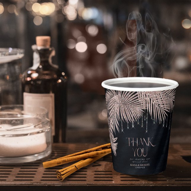 Vasos De Papel Jewel Palm Leaf Boda Rosa Oro/Navy ID830 (Subido por el creador)