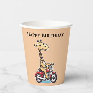 Vasos De Papel Jirafa de dibujos animados divertida montando una 