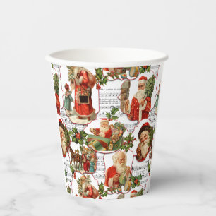 Vasos De Papel Jolly Vintage Santa, Holly y Music Collage