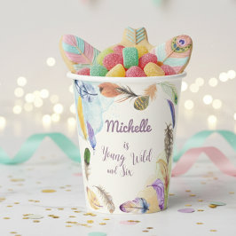 Vasos De Papel Joven Salvaje y ... Plumas Boho Acuarela