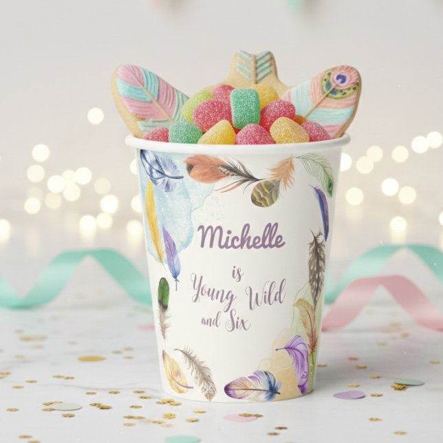 Vasos De Papel Joven Salvaje y ... Plumas Boho Acuarela (Subido por el creador)