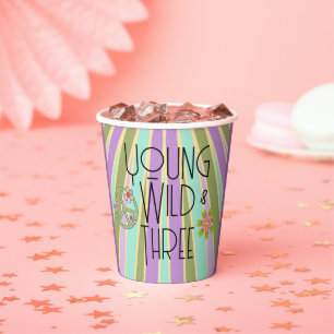 Vasos De Papel Joven, salvaje y tres   Copa de cumpleaños de niño
