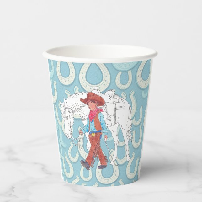Vasos De Papel Joven vaquero y caballo de la Copa de Papel (Anverso)