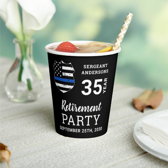 Vasos De Papel Jubilación de la policía Personalizada Línea Azul  (in situ)