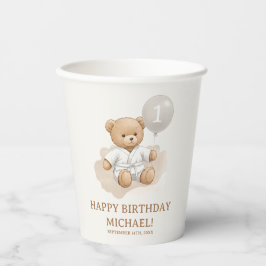 Vasos De Papel  "Judo Bear’s First Belt" – 1st Birthday White 