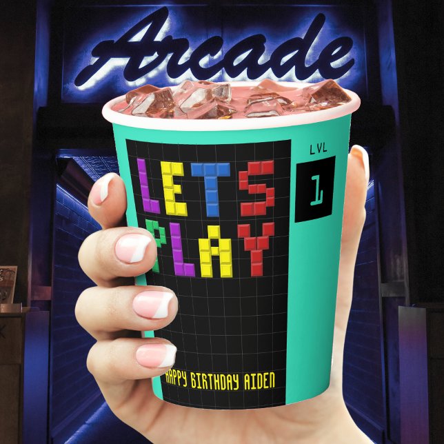 Vasos De Papel Juego de Arcade Retro Niños Primer Fiesta de Cumpl (Retro Arcade Game Kids 1st Birthday Party Paper Cups)