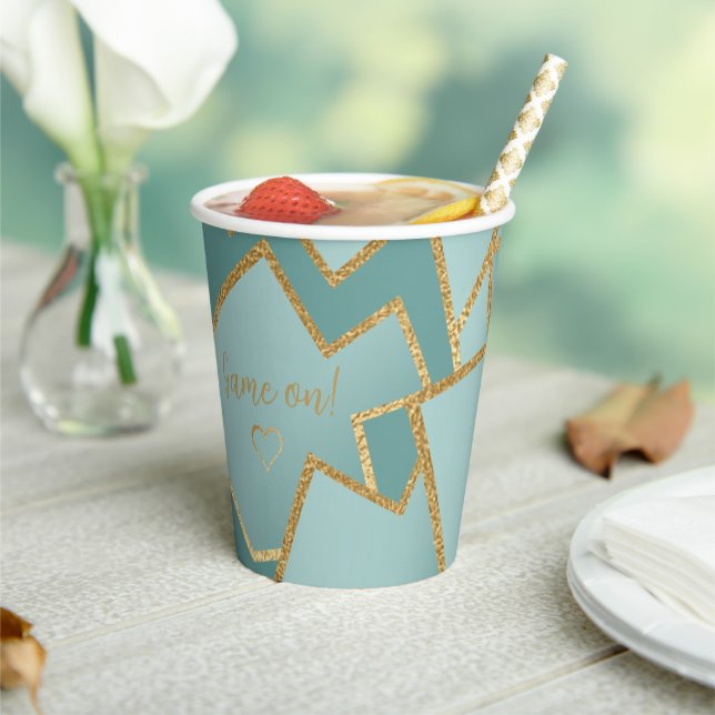 Vasos De Papel Juego Hanukkah en Bluish Dreidels 8 oz. (in situ)