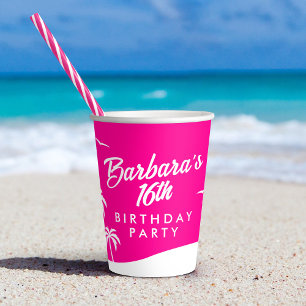 Vasos De Papel Jueves Cumpleaños Playa Trendy Dulce Caliente Rosa