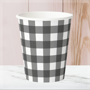 Vasos De Papel Jugada blanca y negra Gingham