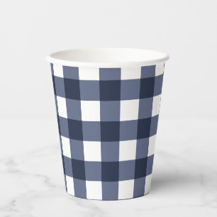 Vasos De Papel Jugada de verificación de Gingham Blue