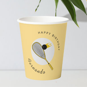 Vasos De Papel Jugador de squash Coach Racket & Ball Kids Cumplea
