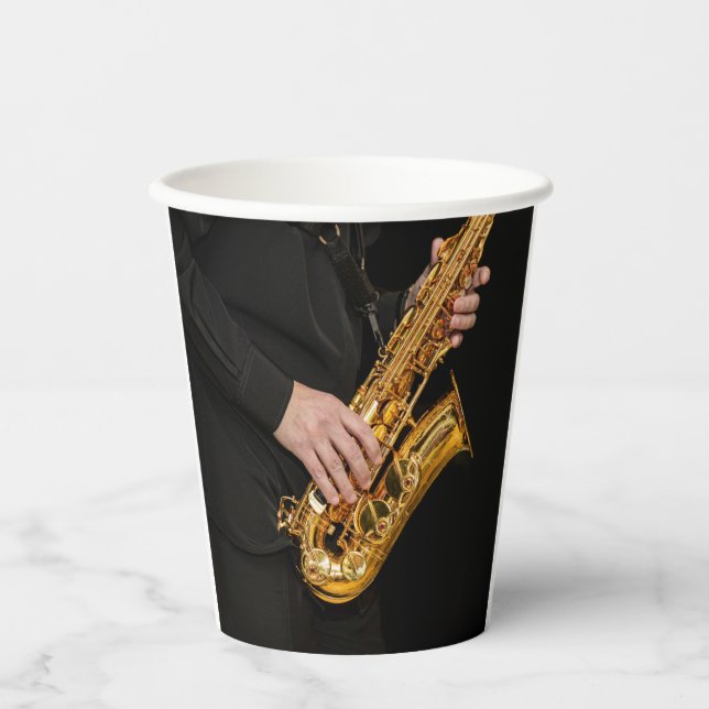 Vasos De Papel Jugador saxofonista toca jazz saxofonista   (Anverso)