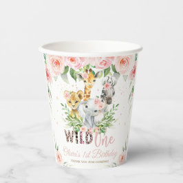 Vasos De Papel Jungle Animals Pink Floral 1er cumpleaños Wild One