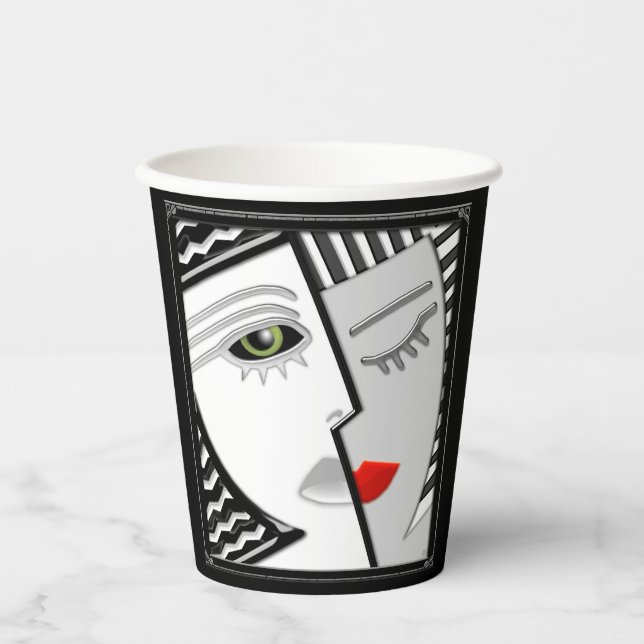 Vasos De Papel Juntos - Negro, Blanco y Rojo (Anverso)