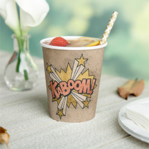Vasos De Papel ¡KABOOM! Historieta vintage libro Steampunk Pop Ar