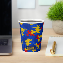 Vasos De Papel Kansas Blue Red Yellow Vibrant Camo Pattern