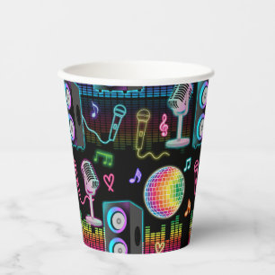 Vasos De Papel Karaoke Neon Resplandor Cantando Música Fiesta