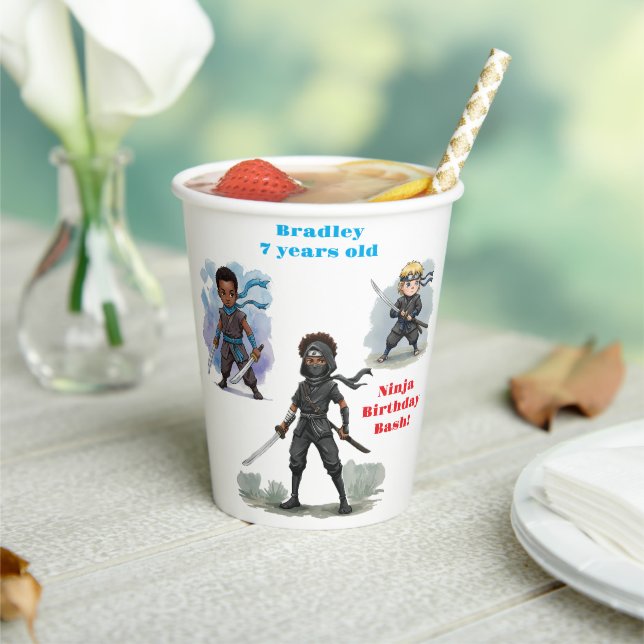 Vasos De Papel Karate Ninja Boy Bash de cumpleaños (in situ)