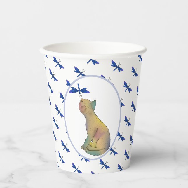 Vasos De Papel Katze und blaue Libelle (Anverso)
